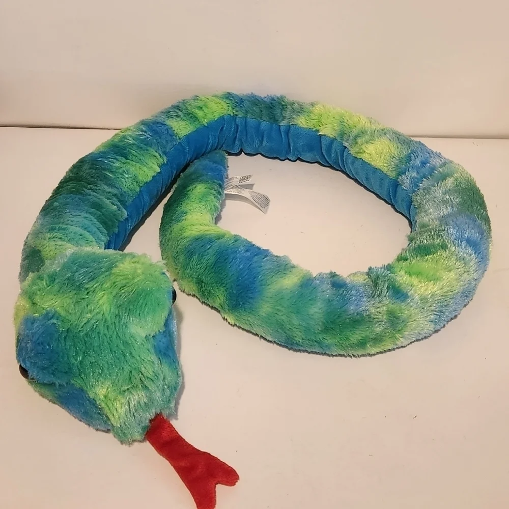64” Fiesta Blue and Green Watercolor Design Snake Plush